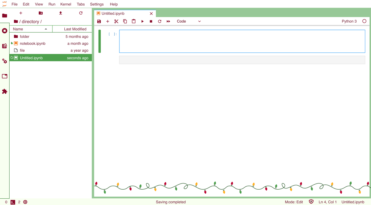 Screenshot of JupyterLab Christmas Theme